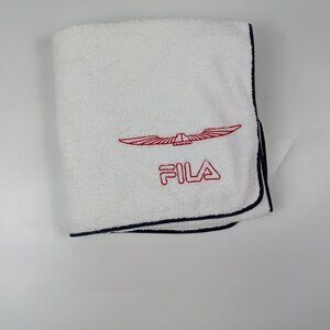 FILA White Line Bath Towel Vtg 73 Italy White Navy Embroidered Logo 100% Cotton